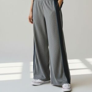 Singolare Gray Wide-Leg Pants with Black and Blue Stripes Size EU 36 US 4